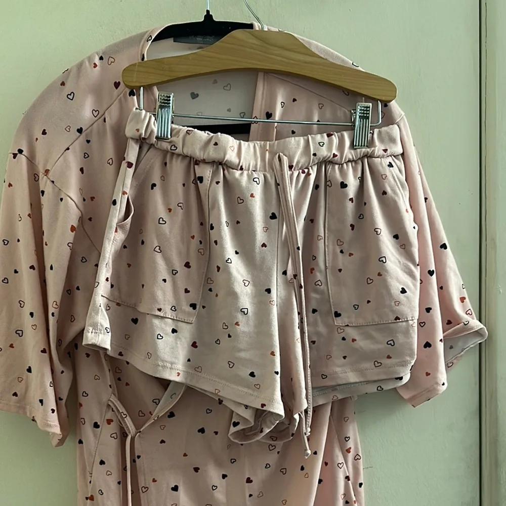 Chic Pink Patterned Women's Robe Set - Picture 3 of 3